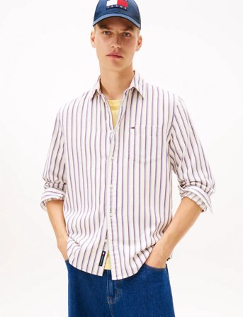 Tommy Jeans Tjm Rlx Stripe Twill Shirt - White - M