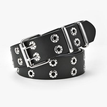 Dambälten Punk dubbelradsbälte Casual Jeansrem Mode Dekorativt Air-Eye-bälte för kvinnor Black 110x3.3cm