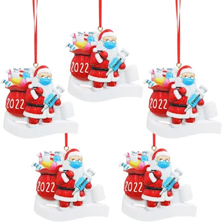 2022 Julepynt Julemandspynt 5 Stykker Juletræsdekoration Hængende Vedhæng, Julemand Med Ansigtsdækning og Taske, Commemor