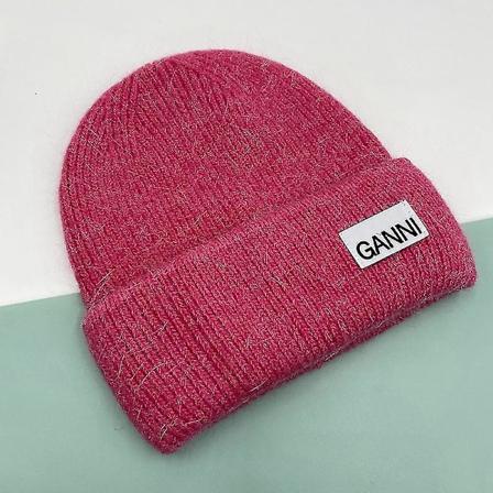 Stickad Herr & Dam Ganni Vinter Varm Mössa Manschettstickad Stretch Beanie Hatt rose Red