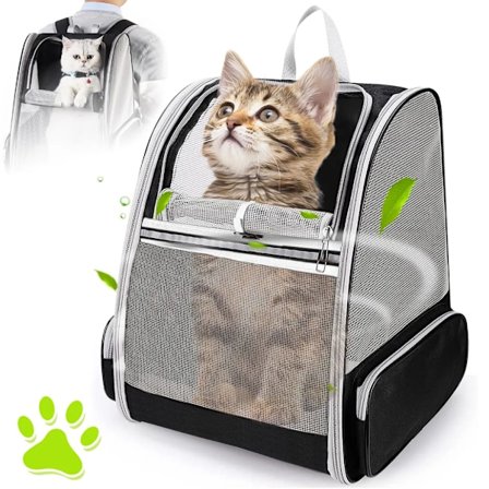 Rygsæk til hund, katte rygsæk med net til små hunde, katte, hvalpe, åndbar sammenklappelig komfortabel katte rygsæk til vandreture, rejser