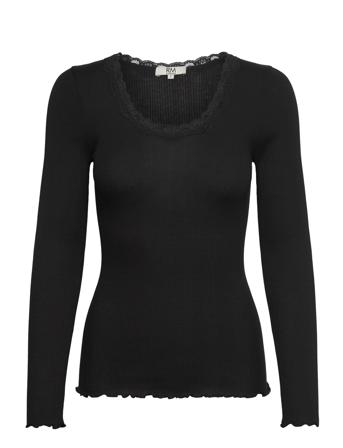 Rmwbalta Modal Ls Lace Blouse Black RM By Rosemunde