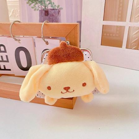 9cm Kawaii Sanrios Kuromi My Melody Tegneserie Tredimensionel Form Møntpung Plys Legetøj Opbevaringspose Mini Lås Taske Pom Pom Purin