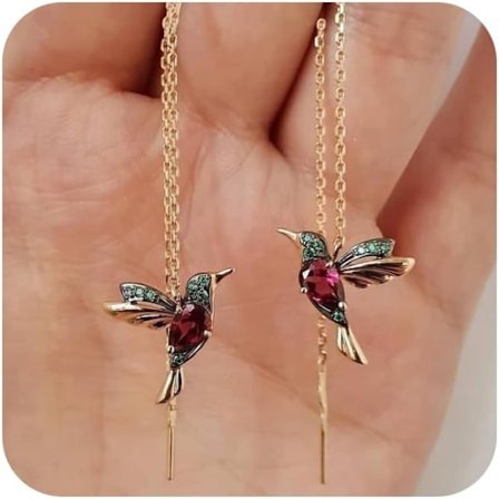Guld Kolibri Langoilla Korvakorut Crepe Korvakorut Tyylikäs Rhinestone Kolibri Pitkä Ketju Riippuvat Korvakorut Naisille Tytöille-FD17-
