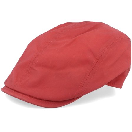 MJM Hats - Rosso flatcap Cappellino - Daffy-3 Wax Cotton W.P Red Flat Cap @ Hatstore