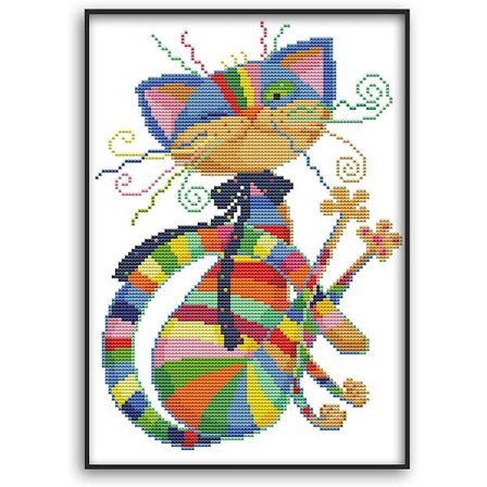 DIY ristipisto kirjontasarjat, DIY 11CT ristipistosarja käsin laskettu ristipistotyökalusarja (32x42cm) - Seitsemän värin kissa