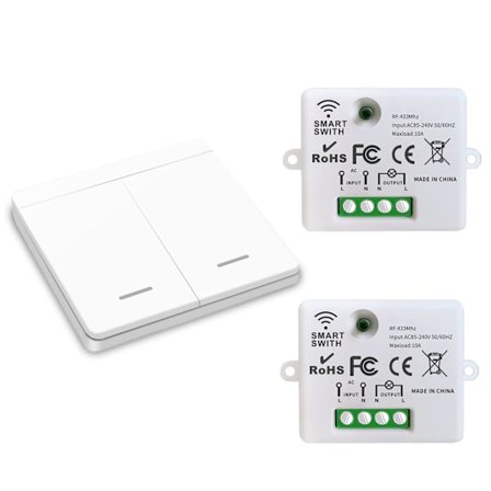 Trådløs lyskontakt, RF-sender sikkerhedskontakt og 10A modtagercontroller, nem installation til lampe op til 1500W