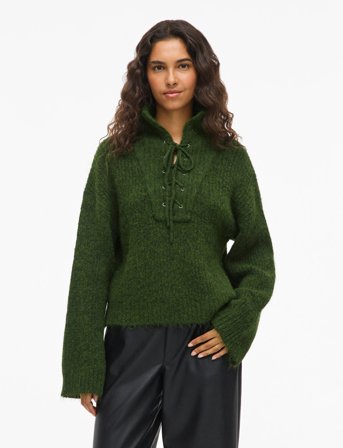 Vila Vigleeba High Neck L/S Rib Knit Top - Green - XS