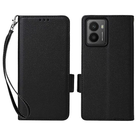 HMD Fusion 5G -puhelimen litsirakeinen PU-nahkainen lompakkokotelo, suojakotelo - musta (musta)