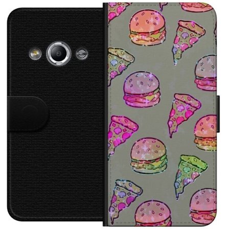 Kompatibelt Lommeboketui til Samsung Galaxy Xcover 3 Holografiskt mønster med pizzastykker og hamburgere i regnbueglitter - moderne matdesign i neons