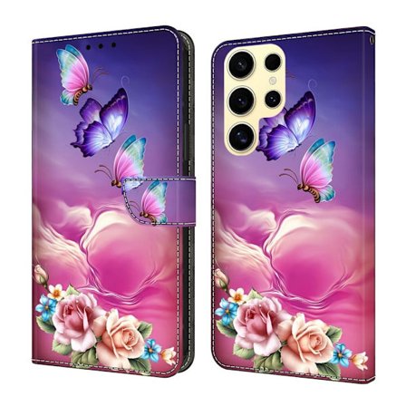 Samsung Galaxy S25 Ultra lommebokveske med mønstermønster Stativ flip-telefondeksel i lær - Blomster Sommerfugl