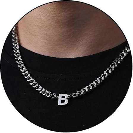Initial A-z Kubansk Kedja Halsband För Pojkar Män Kvinnor Bokstav Hänge Rostfritt Stål 6.5mm 18+2 Tum Smyckesgåva-Bra(Silver,B)