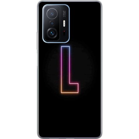 Kompatibel Mobilcover til Xiaomi Xiaomi 11T Pro Minimalistisk neonbogstav L i blødt farveskiftende lys mod sort baggrund med ren grafisk æstetik