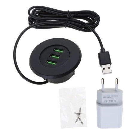 3-porters USB bordlader Bordladestasjon monteres på 2.0 "/50mm gjennomgående hull med adapter og 1.5m strøm,ta