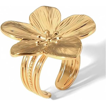 Guld Blomring för Kvinnor Trendig Silver Blomma Statement Ring Justerbar Minimalistisk Ring Smycke, A