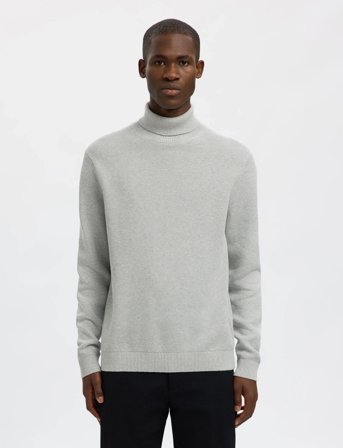Selected Slhdane Ls Knit Structure Roll Neck Noos - Grey - XXL