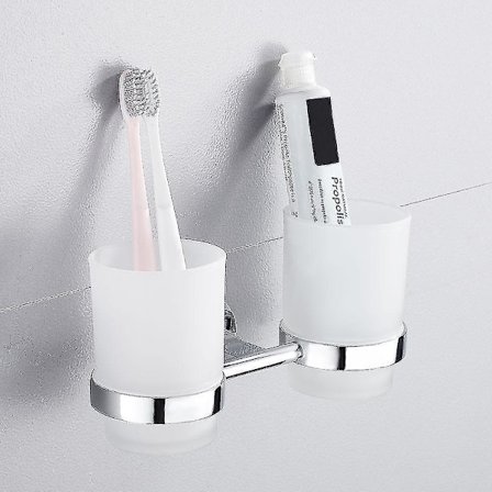 Dobbelt Mundskyllekop Holder i Rustfrit Stål til Badeværelse