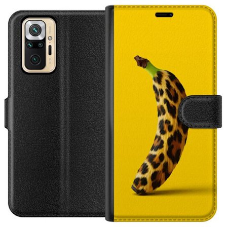 Kompatibel Tegnebogsetui til Xiaomi Xiaomi Redmi Note 10 Pro Banan med leopardmønster mod gul baggrund i en kreativ og legende design
