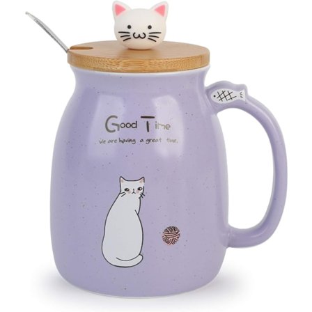 Frukostmugg Present till Vänner Katt Kaffemugg Kanin Tekopp med Lock och Sked