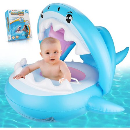 [CA] Baby Pool Float med tak Upf50+ Solbeskyttelse Oppblåsbar Baby Float Vannleker Sommerleker Baby Svømme Float for Basseng Aldre 6-36 Måneder