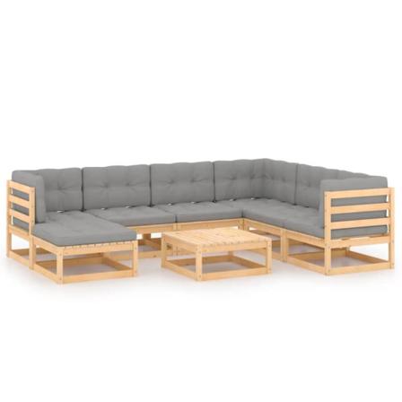 Vidaxl Loungegrupp För Trädgården Med Dynor 8 Delar Massiv Furu Grå