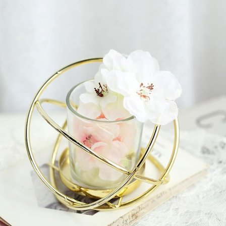 Pakke med 2 guld metal geometriske kugle blomster vase lysestager votive glas