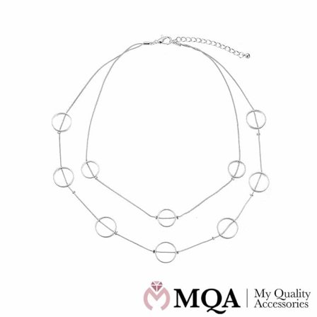 Halsband silverfärgat, dubbelt, 10 ringar, justerbart