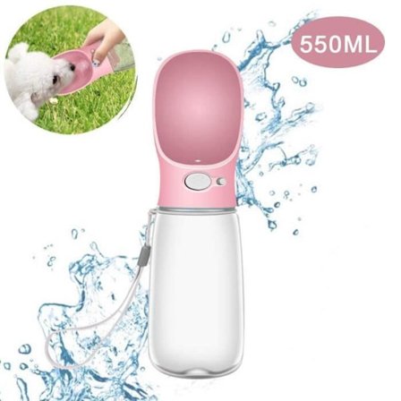 (rosa) Bærbar vann dispenser 550ml Vannflaske Vannflaske for hunder, valper, katter og andre kjæledyr Utendørs reisekjele