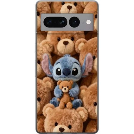 Kompatibel Mobilcover til Google Pixel 7 Pro Stitch omgivet af brune teddybjørne med en lille teddybjørn i armene i en sød og hyggelig kawaii-design