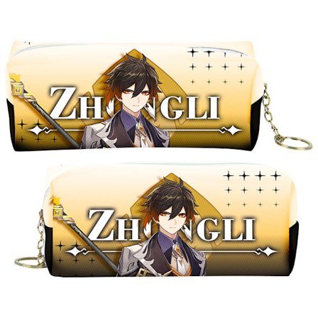 Genshin Impact Dubbellager Pennfodral Case Anime Print Student Case Zhongli