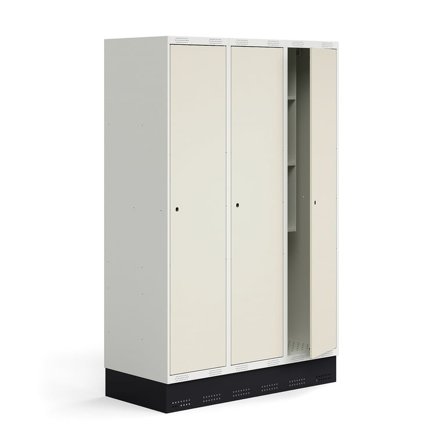 Schüler-Spind ROZ, 3 Module/3 Türen, inkl. Sockel, 1890 x 1200 x 550 mm, beige