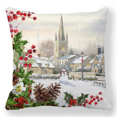 45x45cm Vinter Festlig Party Dekorativt Pudebetræk Sofa Dyr Snemand Print Pude Betræk