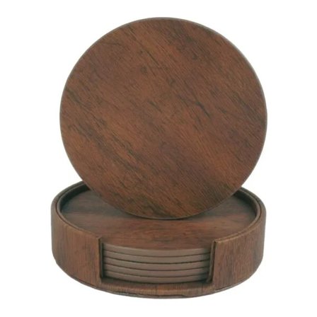 6-pack Vändbara Glasunderlägg Valnöt PU med Hållare Brun,a