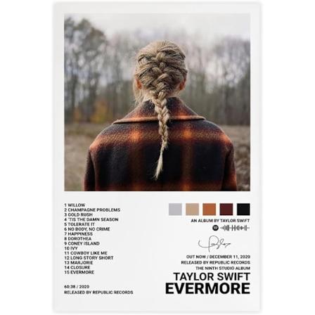 Popstjerne Canvas Poster til Taylor Swift til Værelse Æstetisk Canvas Vægkunsthjem Soveværelse EVERMORE EVERMORE EVERMORE EVERMORE 20*30CM