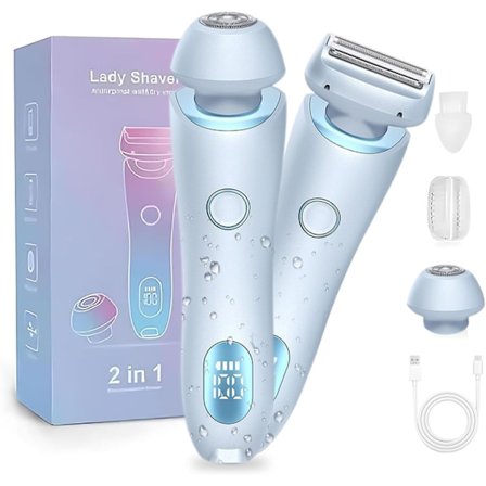 Vanntett 2-i-1 elektrisk barberhøvel for kvinner: Smertefri hårfjerningsbarbermaskin med doble hoder, våt og tørr bruk for ansikt, lepper, armer, ben