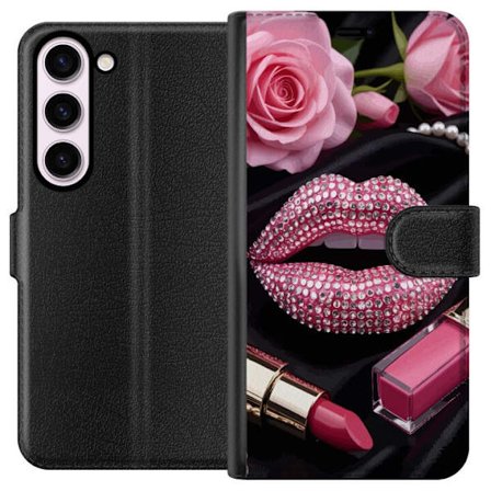 Kompatibel Tegnebogsetui til Samsung Samsung Galaxy S23 Roze lippen diamanten make-up glitters