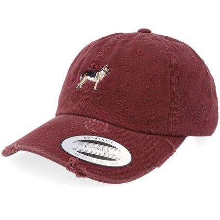 Iconic - Röd unconstructed Keps - German Shepherd Dog Maroon Destroyed Dad Cap @ Hatstore