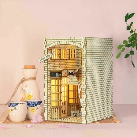 Helt nyt træ 3D DIY puslespil bogstøtte bog Noo k hylde gyde stand bogreol indsats indretning 2023