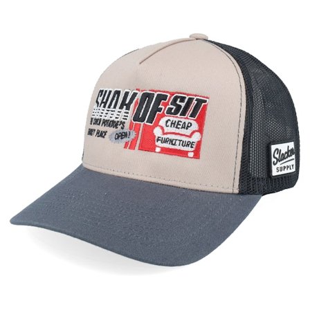 Slacker Supply - Grigio trucker Cappellino - Shak Of Sit Shop Light Grey/Black/Charcoal A-frame Trucker @ Hatstore