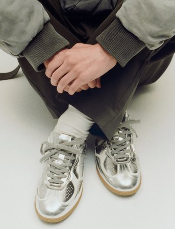 ALOHAS Tb.490 Rife Shimmer Silver Cream Leather Sneakers - Silver - 41