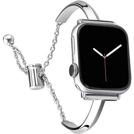 Rustfri stålrem (sølv) kompatibel med Apple Watch iWatch Series 42/44/45/49MM bånd, ultratynd multifunktionel damerem