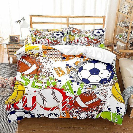 Jalkapalloprintti-vuodevaatesetti, baseball, jalkapallo, koripallo -kuvioinen pussilakanasetti, kodin makuuhuoneen sisustus, vuodevaatteet, lakanat W