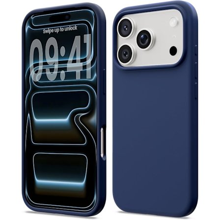 Flydende silikone etui til 17 Pro, Stødsikkert etui kompatibelt med 17 Pro blødt etui, Fuld beskyttelses etui (Navy Blå)