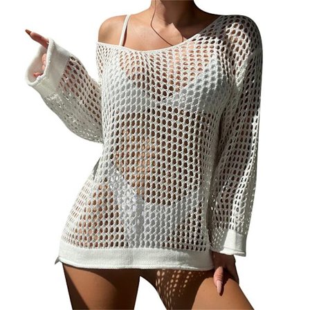 Womens hæklet sexet lang mesh strandtøj cover hule ned sove badetøj cover