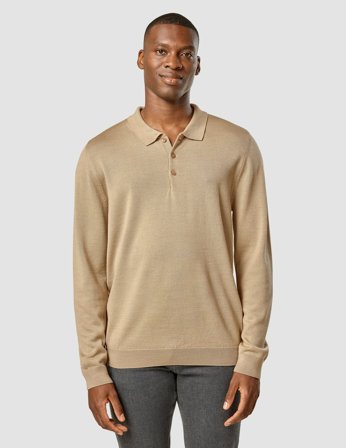 Shaping New Tomorrow - Premium Merino Long Sleeve Polo - Sahara - Herre - Størrelse XXL