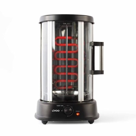 Vertikal grill - LIVOO - DOM323 - 1500W - Op til 2,5 kg - 1 central spyd og 10 spyd på 23 cm - Timer og 360° rotation