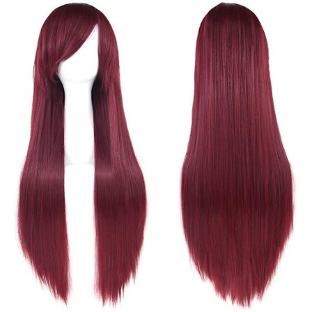 32" Vinröd Dam Lång Rak Full Peruker Kostym Syntetiskt Hår Hårdelar