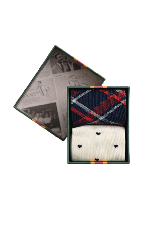 GANT Tvåpack rutiga och hjärtmönstrade strumpor i presentförpackning & strumpbyxor Dam Blå 39-41