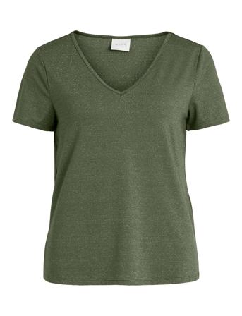 Viluxi V-Neck S/S Top - Fav T-shirt Top Khakigrønn Vila