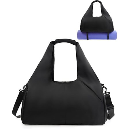 Treningsbag for kvinner med sko-rom, yogamatte-bag med våt lomme og vannflaskeholder, Weekender-bag med skulderstropp